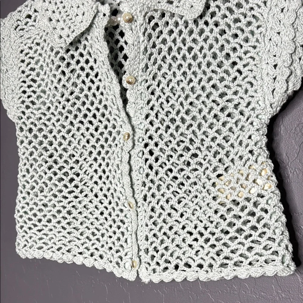New Free People Lily Crochet Top in Green